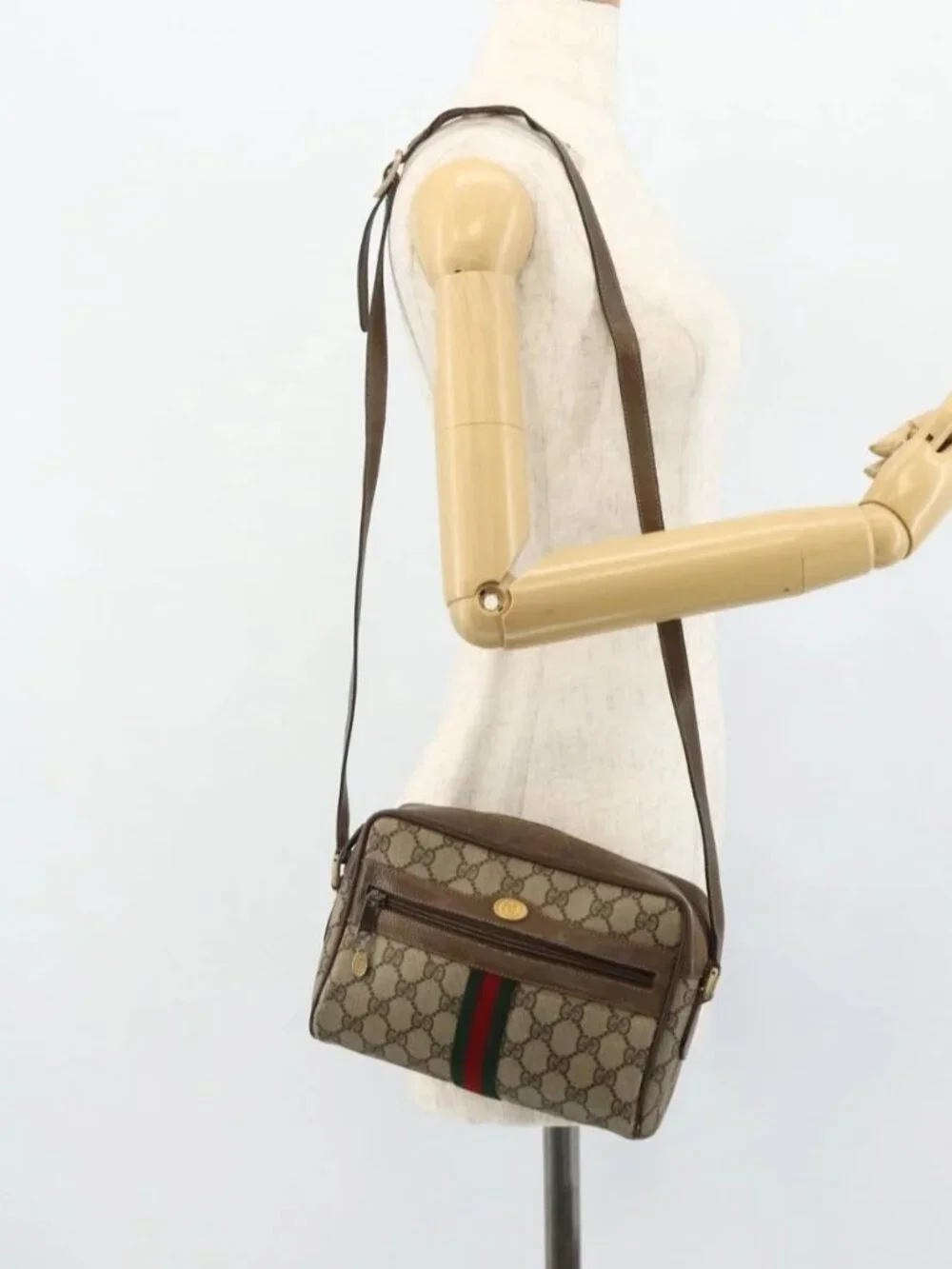 Share GUCCI GG Supreme Web Sherry Line Bag PVC Beige Gold 904 02 004 Auth